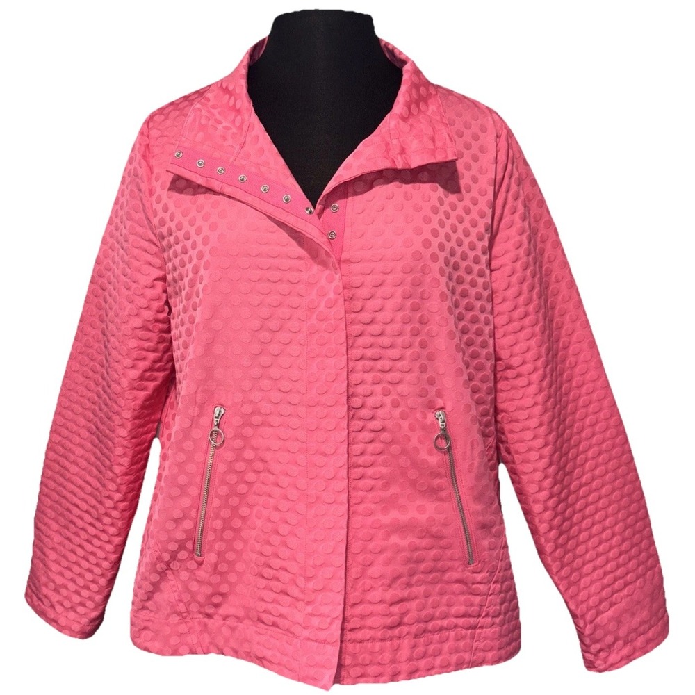 NEW Bubble-Texture Snap Jacket Size SM‎ Pink Zip Pockets Long Sleeve Moto Artsy